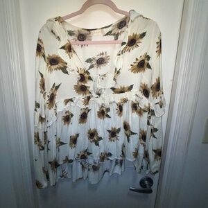 Sunflower Ruffle Crop Top with Angel Sleeves